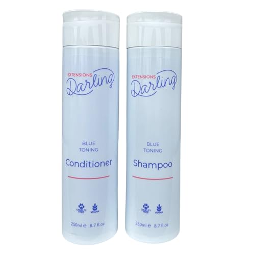Silver/Purple/Blue Toning Hair Extensions Shampoo And Conditioner Set (250ml x2) For Use With Hair Extensions And Colour Treated Hair, Hair Extension Care, Restores Blondes, Anti Yellow