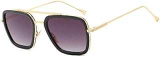 ARZONAI Men's Iron Man Tony Stark Metallic Square Sunglasses (Golden-Black), Medium