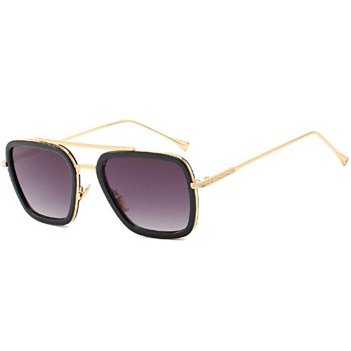 Men's Iron Man Tony Stark Metallic Square Sunglasses (Golden-Black), Medium-image-11