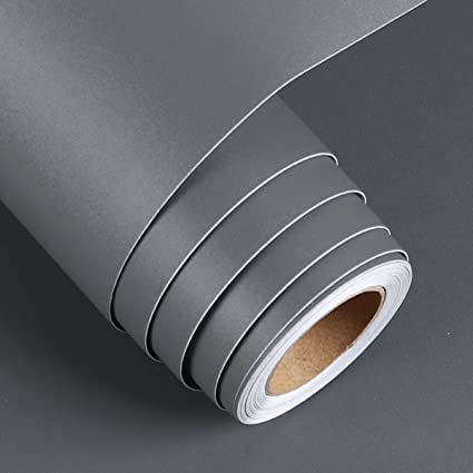 COSMOS STAR™ Grey Wallpaper Matte Solid Gray Contact Paper Texture Self-Adhesive Peel and Stick Thick Removable Wallpaper for Bedroom Cabinets Livingroom (24 x 96 inch, Dark Grey Matte)
