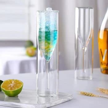 Image of Double Walled Glass Wine Glass 160 ml - Double Wall Glass for Champagne Flutes & Wine Party & Cocktails, Martini & Mocktails Glasses - Party Glass Set of 2 (d. Glass .$, 2)