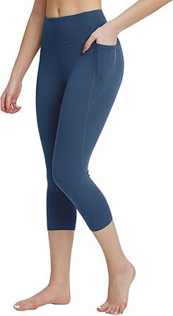 IKKAI® Women’s High Waisted Capri Pants with Pocket – Comfortable Stretch Workout Yoga Running Gym Leggings, Pull-On Casual Capris (Pack of 1)
