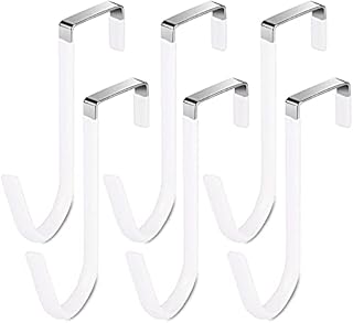 PISSION Over Door Hooks 6-Pack Stainless Steel The Door Hanging Hook with Soft Rubber Surface Prevent Scratches, for Bathroom, Bedroom, Kitchen, Towels, Clothes, Shoes Bag, Hats, Coats (White)