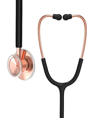 Clairre Rose Gold Stethoscope Gift for Nurses, Doctors and Medical Students, Dual Head for Home Health Use Fathers Day Gift, Night Black