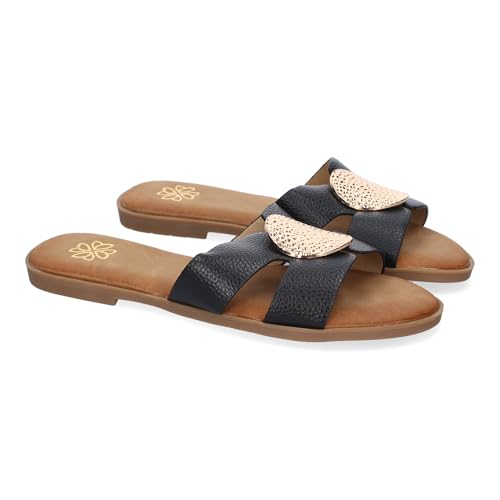 shoes&blues.es 92045 Sandalia Planas de Mujer, Comodas y Elegantes con Diseno Moderno con Adorno en la Pala, Ideales para Primavera-Verano. Negro Talla 38