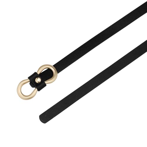 Women's Skinny Extra Thin Belts, Fashion 8-Shaped Golden Buckle Holeless Waistband for Dresses Coats Jeans3