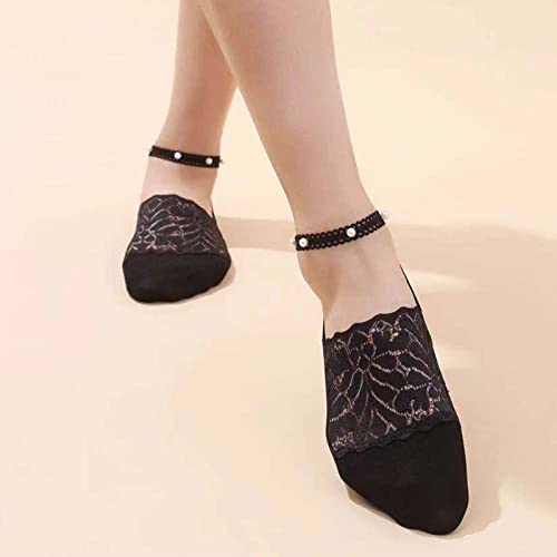 3 Pairs Women's Pearl Lace Breathable Ballerina Non Slip Transparent Low Mens Low Show Socks3