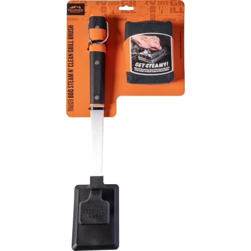 Traeger Grills BBQ Steam N Clean Grill Brush Bristle-Free Steam Cleaning Grill Brush for Hot Grates Safe for Porcelain Grates & Flat Top Griddles Dishwasher-Safe Replaceable Head
