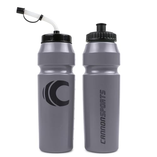 Image of Cannon Sports 1 Liter Sports Water Bottle, BPA-Free, 34 Oz Capacity, Large Mouth, 2 lids (Straw and Squeeze), Great For Helmet Sports Such As Hockey, Lacrosse, Football, Boxing (Gray)