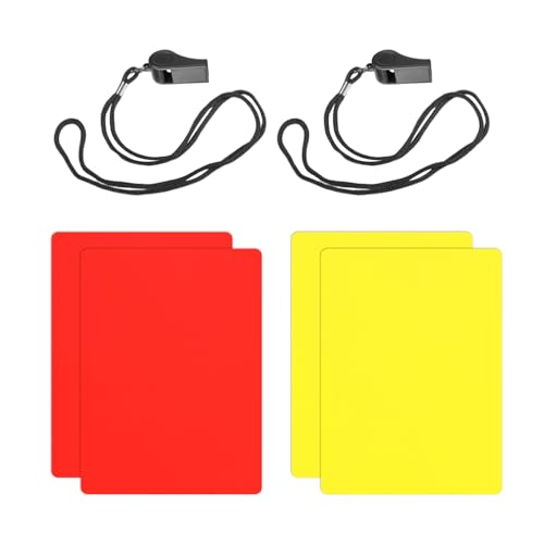 TYFGRT 2 Tarjetas Rojas Y 2 Tarjetas Amarillas, Viene con 2 Silbatos De Plástico, Tarjetas De Árbitro De Fútbol, ​​Accesorios para Árbitros De Fútbol, Accesorios para Juegos De Fútbol