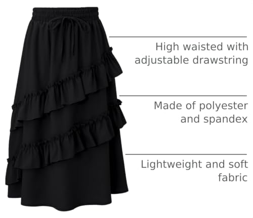 Image of Girls High Waisted Ruffle Maxi Skirt Soft Cotton Long Skirts with Elastic Waistband for Kid Girl 3-12 Years