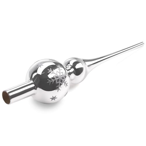 Weihnachtsbaumspitze aus Glas, Christbaumspitze Silber, 26cm...