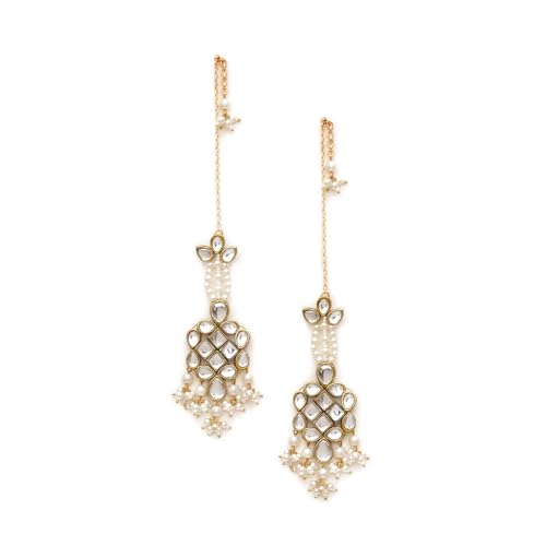 BeAbhika Indian Earrings for Women | Elegant Gold-Tone Kundan Earrings with White Beads | Handcrafted Traditional Jewelry for Weddings, Festive & Everyday Wear