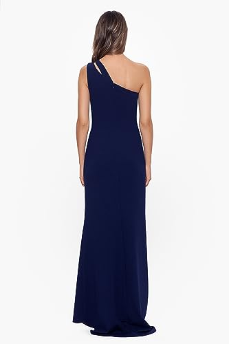 Betsy & Adam Women's Long Sleeveless One Shoulder Side Ruched Scuba Crepe Gown2