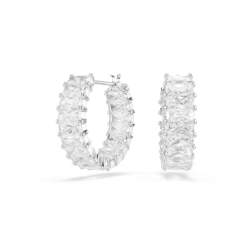 Swarovski Matrix hoop earrings, Baguette cut, White, Rhodium Finish