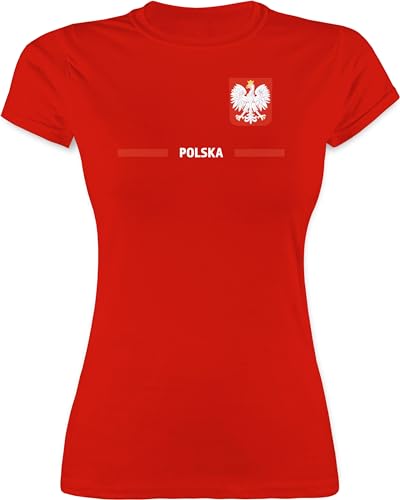 Shirt Damen - Fußball EM WM - Polen Trikot Wappen | Polska mit Stolz | Polnisches Fan-Motiv - S - Rot - polnisch Tshirt fußballtrikot Europameisterschaft polnische t-Shirt wm-Shirts Fussball