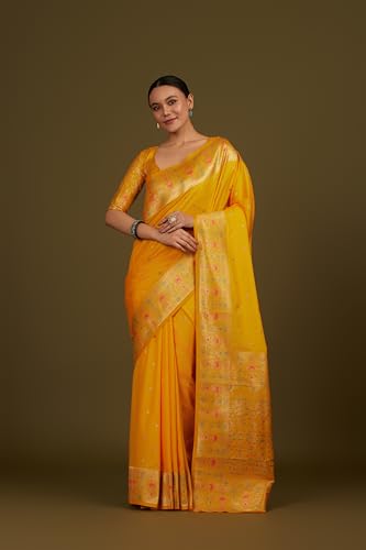 Image of Monjolika Fashion Women's Pure Kanjivaram Style Banarasi Soft Silk Saree With Blouse For Wedding