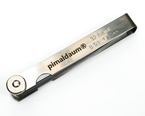 PIMALDAUM Fühlerlehre aus Manganstahl – 13/17 / 20/28 / 32 Blätter – Präzisions-Lehre für mechanische Einstellungen – 1 Stück (Metall, 32 Klingen/Blades)