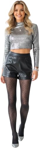 Image of ToBeInStyle Women's Strappy Zig Zag Lace Up Bandage Print Fashion Goth Tights