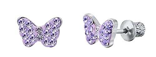 Earrings For Girls, Pink, Purple Butterfly Hypoallergenic Earrings for Girls, Stud Screw On Safety Backs, Stainless Steel Ultra Sensitive Ears Post For Kids, Toddlers, Little Girls, Teens (A: Purple)
