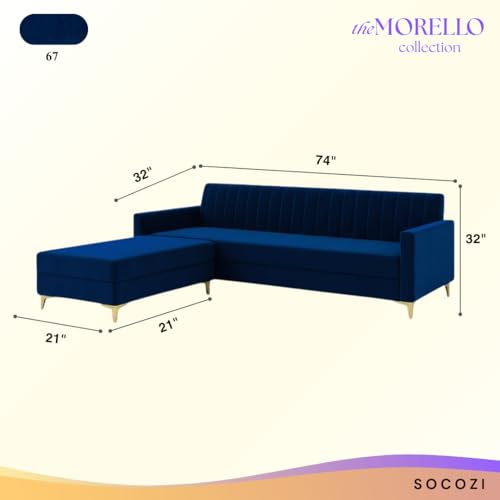 Image of SOCOZI Morello 4 Seater L Shape Sofa Set with Movable Ottoman | Flexible Left or Right Layout | Soft Velvet Suede Fabric | Modern Design | Plush Comfort Cushions for Living Room (Dark Blue)