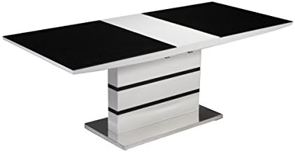 Aldridge Extending High Gloss Dining Table White with Black Glass Top And Stainless Steel Base, Dining Room Table, 1600W + (400) x 900D x 770H, Dining Room Furniture