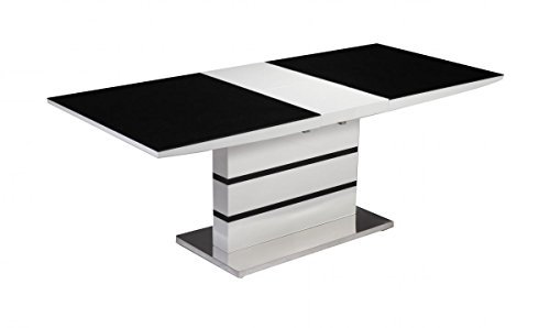 Aldridge Extending High Gloss Dining Table White with Black Glass Top And Stainless Steel Base, Dining Room Table, 1600W + (400) x 900D x 770H, Dining Room Furniture