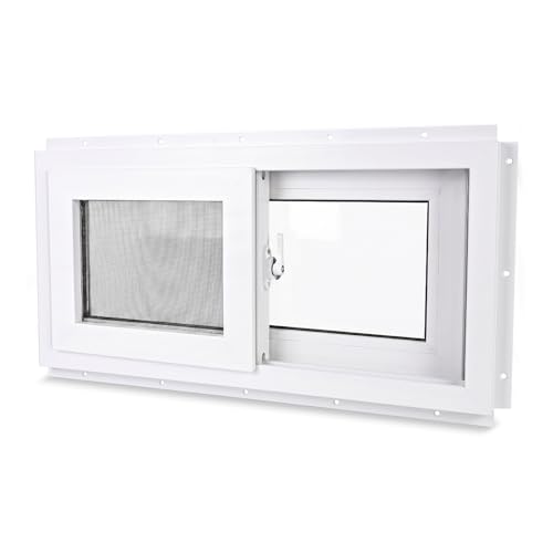 NOOTA Basement Window with Removable Mounting FlangeSliding Tempered Dual-Pane Glass PVC Window for Basement Fits Non-Standard Rough Openings 32 14