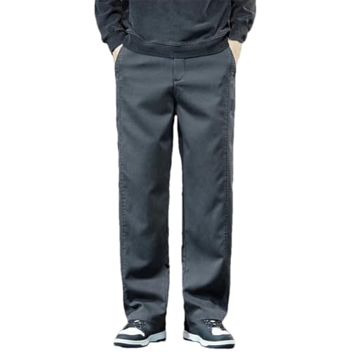 Men's Fall Winter Lyocell Jeans Elastic Waist Straight Leg Denim Pants Korean Style Plus Size