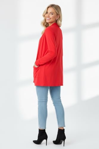 Image of ToBeInStyle Womens Open Front Long Sleeve Lightweight Asymmetrical Draped Cardigan with Side Pockets
