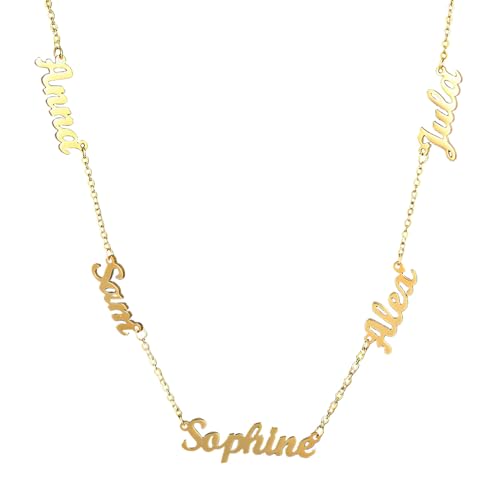 Custom Multi Name Necklace Personalized for Women 18K Gold Plated Stainless Steel Jewelry for Her
