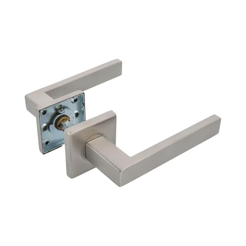Amig - Jeu de poignées avec rosette intérieure pour portes | Mod. SUKI | 54 x 54 mm | Carré de 8 mm | Design élégant et simple | Acier inoxydable argenté...