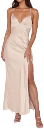 Summer Satin Spaghetti Strap Backless Maxi Dress for Women Formal...