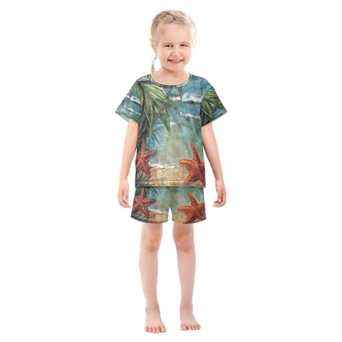 ALAZA Starfish Tropical Leaves on The Beach Pajama Set Short Sleeve Sleepwear Soft Lounge Nightwear3
