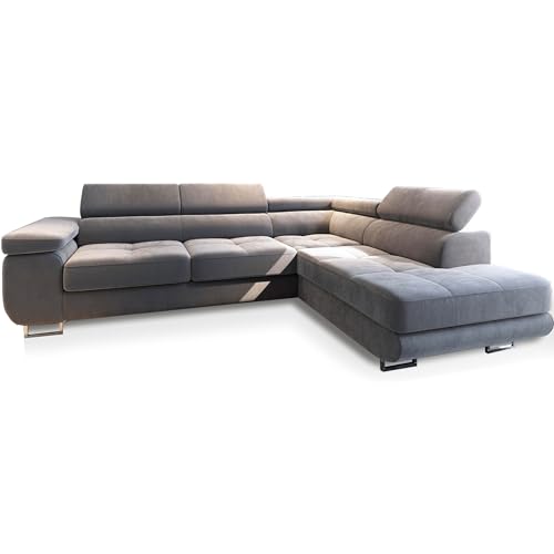 Masseno Canapé d'angle Selva R-S avec Fonction Couchage Forme en L, Glamour, avec Coffre de Rangement, Ensemble canapé de Salon - Gris Clair
