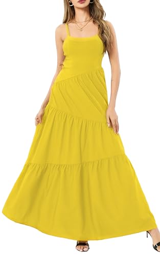 Image of Women's Summer Flowy Tiered Maxi Dress Elegant Spaghetti Strap with Ruffled Skirt Beach Vacations Parties