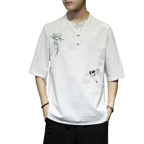 Chemise en lin de style chinois - Broderies artisanales et finitions haut de gamme
