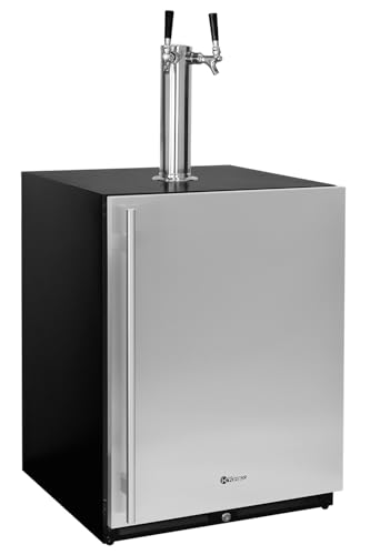 Image of Kegco 24 inch Wide Dual Tap Stainless Steel Built-In Right Hinge Kegerator with Dispense Kit
