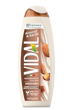 Vidal - Bagnoschiuma Almond & Karité, Formula Addolcente, con Olio di Mandorle e Burro di Karité, Dermatologicamente Testato, 500ml