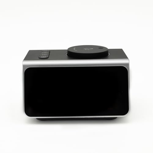 Image of JVD Waltz Premium Digital Alarm Clock | Speaker Wireless Charger, Digital with Bluetooth | Dimmable Light Bedrooms Dual Alarm Snooze Dimmer 12 24H RGB Night Light USB AUX | Black and Sliver