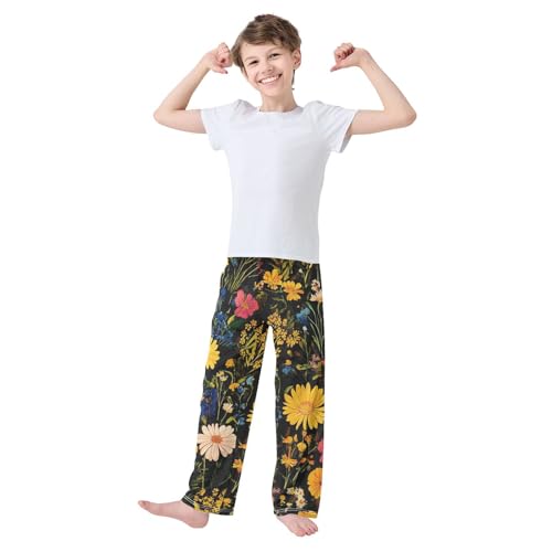 Boys' Pants Colorful Boho Wildflower Pastel Long Bottoms Jogger Pants Elastic Waist Trousers with Pockets S-XL2