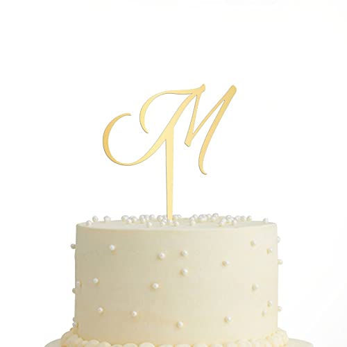 Vinisong Personalized Letter Cake Toppers Initials M Cake Topper Rustic Wedding Cake Topper Letter M Cake Topper Acrylic Glitter Gold Wedding Anniversary Engagement Party Decor Cake Decoration #TOP4