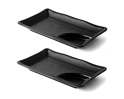Image of Melamine Rectangle French Fries, Momos, Rolls Serving Platter, Serving Dessert and Snacks Platter /Tray (Black, Pack of 4)