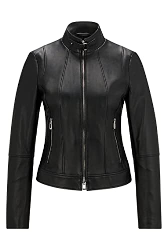HUGO Damen Lasuri Regular-Fit Lederjacke mit Stehkragen Schwarz L