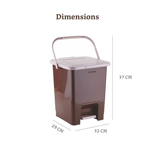 Image of Amazon Brand - Solimo Square Pedal Dustbin (18L) | Hands-Free Trash Bin with Lid | Durable Plastic | Odor Control | Compact Design | For Kitchen, Bathroom & Office | 32.5L x 31.8B x 37.3H cm | Dark Brown