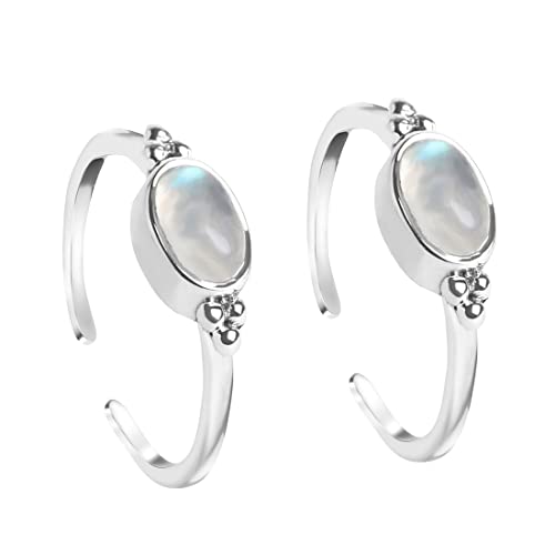 Image of CLARA 925 Sterling Silver Moonstone Toe Rings Pair | Size Adjustable | Gift for Women and Girls