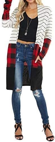 Lacozy Women's Open Front Long Cardigan Draped Snap Buffalo Plaid Shirt Kimono Cardigan Knit Sweater - Image 6