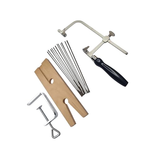 TAURISH 3-in-1 Professional Jeweler's Saw Kit - Adjustable Saw Frame, 144 Blades (Sizes 1/0-2), and V-Slot Wooden Bench Pin with Clamp - Jewelry Making, Wood, Metal and Craft Cutting Tool Set