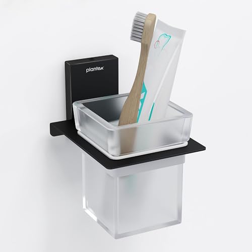 Image of Plantex 304 Grade Stainless Steel Glass Tumbler Holder /Toothbrush Holder for Bathroom /Bathroom Accessories - Pack of 1 (Crystal, Black)