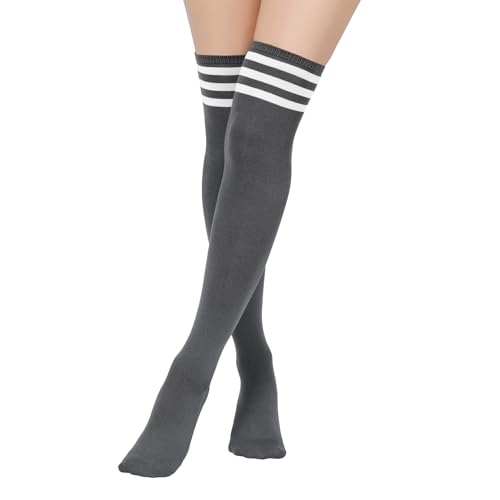 Komorebi 3 Pairs Womens Thigh High Socks Striped Over the Knee High Socks Casual Long Socks Cotton Thigh High Stockings4